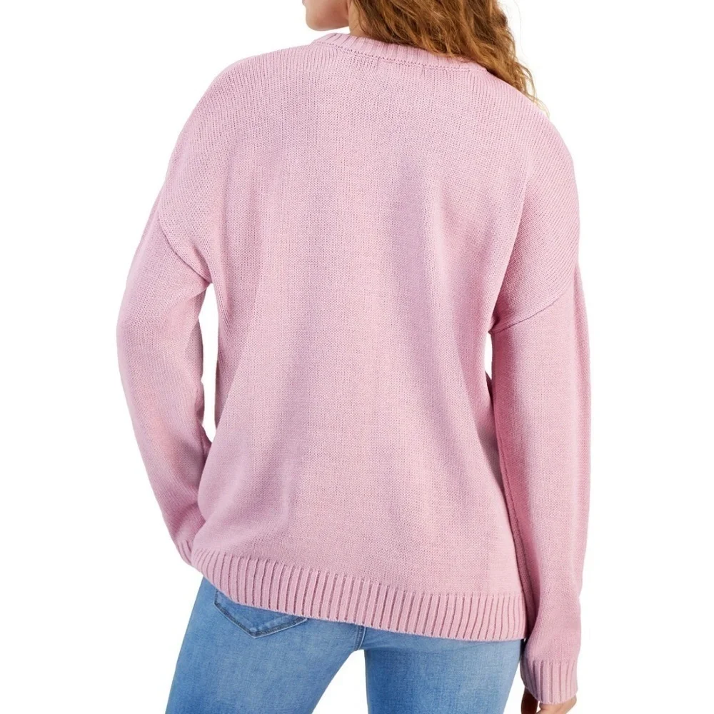 Just Polly' Daisy Graphic Ribbed-Edge Sweater Medium - Picture 3 of 4